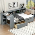 thumbnail image 1 of Bellemave Twin Size Platform Bed with Bookcase and Upholstered Headboard, Wood Twin Daybed Frame with Desk and USB Charging Station, Captain Bed for Livingroom, Bedroom, Guest Room (Gray), 1 of 9