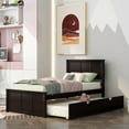 thumbnail image 1 of Bellemave Twin Size Platform Bed with Trundle and Headboard, Wood Twin Size Frame Twin Bed with Pull Out Trundle, Espresso, 1 of 9