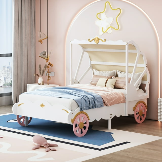 Bellemave Twin Size Princess Bed with Canopy Elegant Princess Carriage