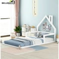 thumbnail image 1 of Bellemave Twin Size Wood Floor Bed with House-shaped Headboard  Montessori Floor Bed with Rails and Wooden Slats, No Box Spring Needed, White, 1 of 11