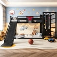 thumbnail image 1 of Bellemave Metal Bunk Bed with Slide, Twin Over Twin Bunk Bed with Basketball Hoop, Pull-up Rings and Climbing Wall, Twin Size Loft Frame with Bookcase & Under-Bed Space, Black, 1 of 9