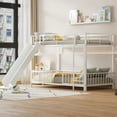 thumbnail image 1 of Bellemave Twin Over Twin Bunk Bed with Slide, Metal Low Bunk Beds Frmae with Safety Guardrail, Floor Bunk Bed with Small Door and Fence, No Box Spring Required (White), 1 of 7