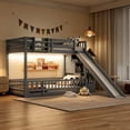 thumbnail image 1 of Bellemave Twin Over Twin Bunk Bed with Slide and Storage Staircase, Solid Wooden Floor Bunk Beds with LED Lights, Guardrails and Door, Maximize Space（Gray), 1 of 9