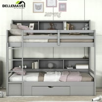 Bellemave Twin Over Twin Bunk Bed with Storage Drawer and Shelves Stylish Storage Bunk Bed with Built-in Shelves Twin Bunk Bed Frame for Kids, Teens, Adults, Gray