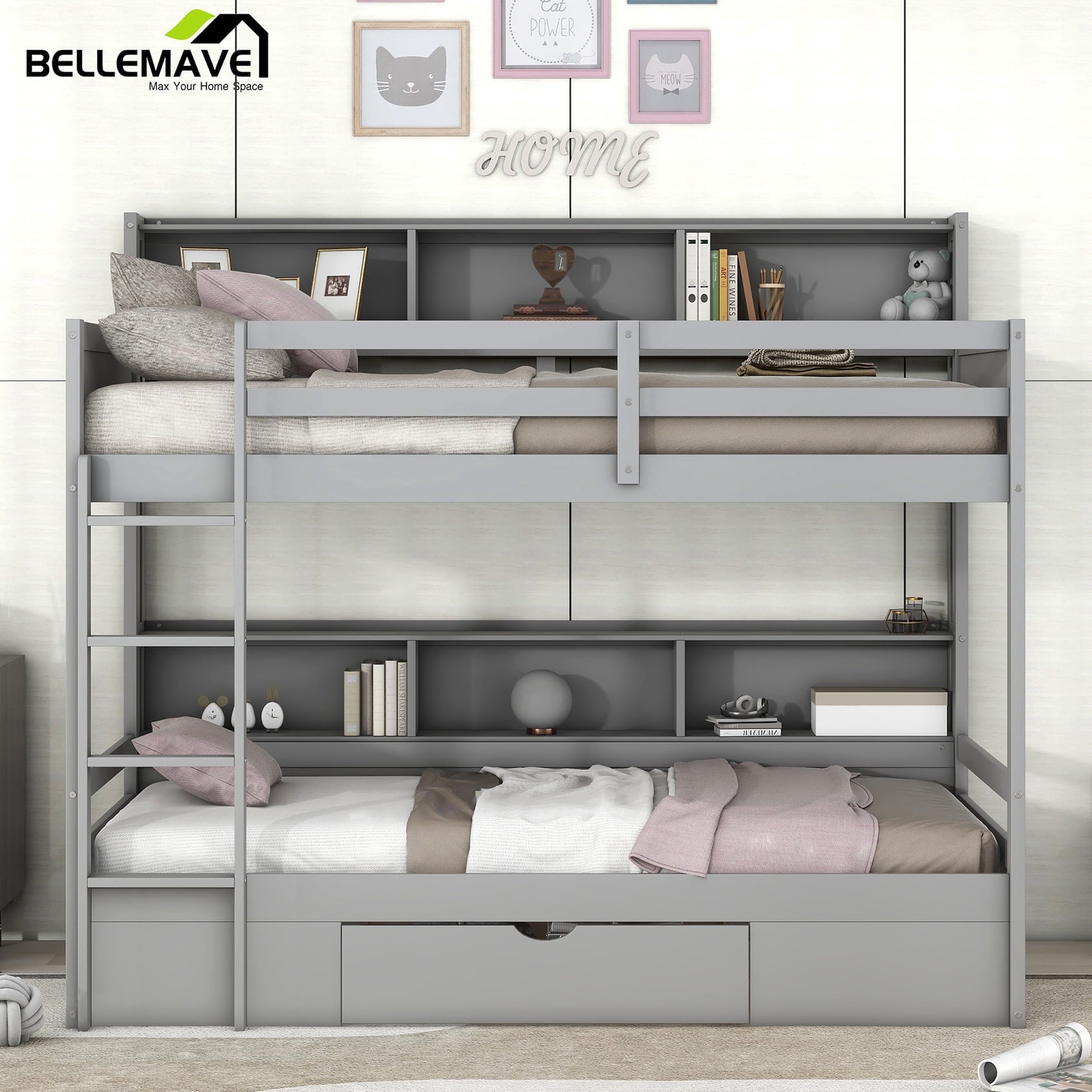 Bellemave Twin Over Twin Bunk Bed with Storage Drawer and Shelves ...