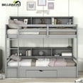 thumbnail image 1 of Bellemave Twin Over Twin Bunk Bed with Storage Drawer and Shelves Stylish Storage Bunk Bed with Built-in Shelves Twin Bunk Bed Frame for Teens, Adults, Gray, 1 of 11