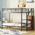 thumbnail image 1 of Bellemave Twin Over Twin Bunk Bed With Storage Staircase and Wardrobe Metal Twin Size Bunk Bed Frame with Shelves and Metal Slats Stairway Bunk Bed for Teens, No box Spring Needed, Black, 1 of 10