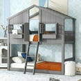 thumbnail image 1 of Bellemave Twin over Twin House Bunk Bed with Roof and Door Twin Low Bunk Bed with Windows and Window Box Wooden Montessori Bunk Bed Floor Bunk Bed, Gray, 1 of 11