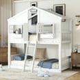 thumbnail image 1 of Bellemave Twin over Twin House Bunk Bed with Roof and Door Twin Low Bunk Bed with Windows and Window Box Wooden Montessori Bunk Bed Floor Bunk Bed, White, 1 of 11