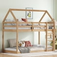 thumbnail image 1 of Bellemave Twin over Twin Rubber Wood Floor Bunk Bed House-shaped Bunk Bed Loft Bed with Roof Low Bunk Bed with Ladder and Guardrails for Teens (White Oak, Twin over Twin), 1 of 11