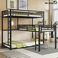 thumbnail image 1 of Bellemave Twin Over Twin over Twin Size Metal Bunk Bed L-shaped Triple Bunk Bed Frame with 2 Ladders and Guardrails Twin Floor Bunk Beds for Teens (Black - L-shaped), 1 of 11