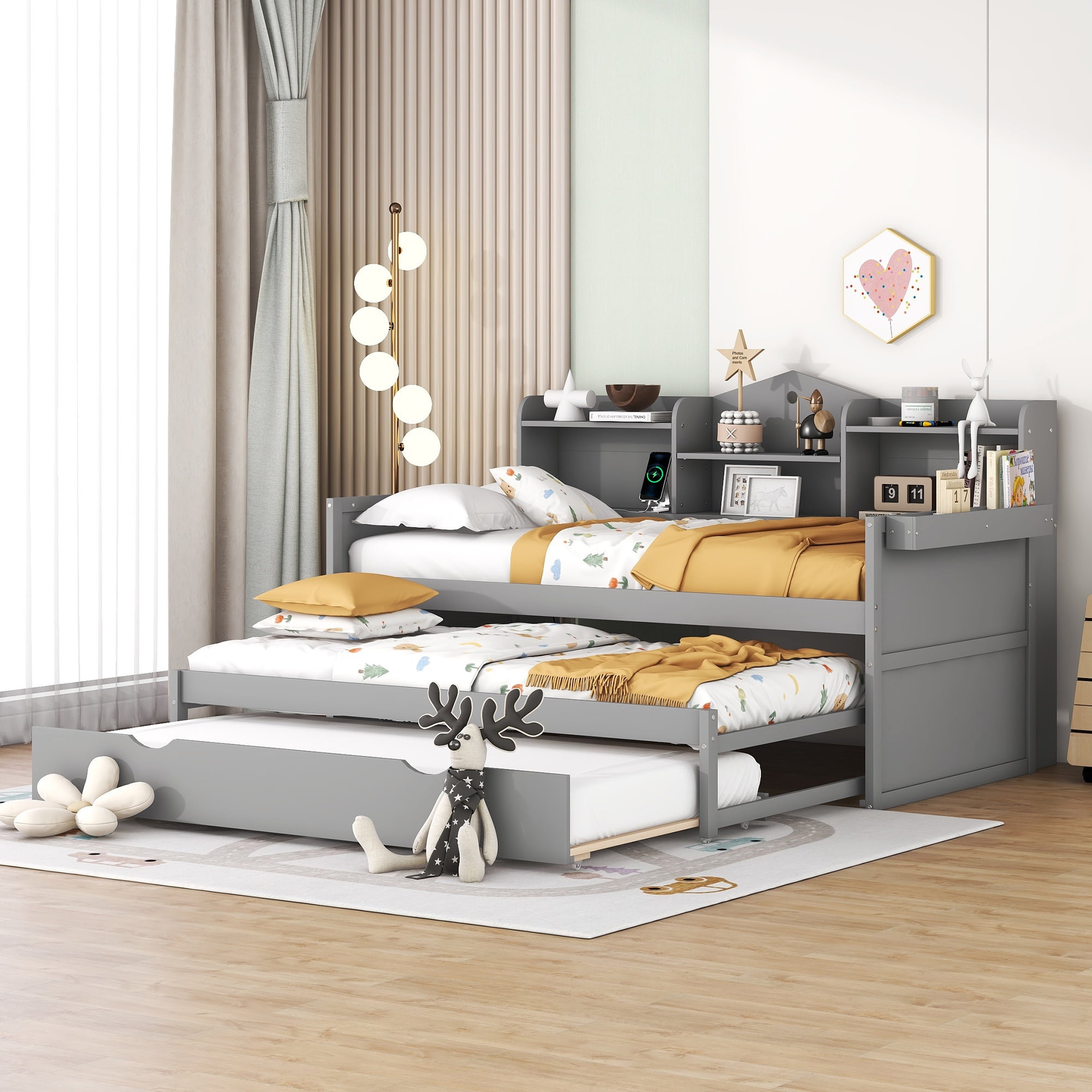 Bellemave Twin XL Daybed with Storage and 2 Twin Trundles 3 Beds in 1