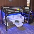 thumbnail image 1 of Bellemave Twin XL Loft Bed with Stairs and Storage Wardrobe, Metal Loft Beds Frame with USB Ports and LED Lights,Game Loft Bed Twin XL with Large Under-Bed Space, Easy Assembly (Black), 1 of 8