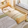 thumbnail image 1 of Bellemave Twin XL Montessori Bed with Fence, Wooden Low Platform Bed Frame with Detachable Side Bed Rails and Rounded Corner Design, Multiple Usage Methods Bed, No Box Spring Needed（Natural）, 1 of 8