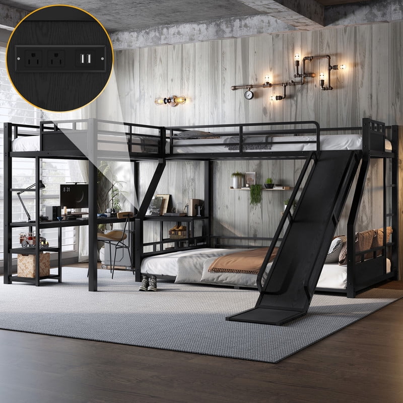 Twin XL over Twin XL over Queen，Black