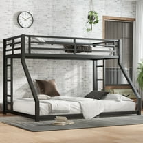Bellemave Twin XL Over Queen Size Metal Bunk Bed Heavy-Duty Bunk Bed Frame with 2 Ladders and Guardrails Twin XL Over Queen Bunk Beds for Adults, Teens, Kids, Black