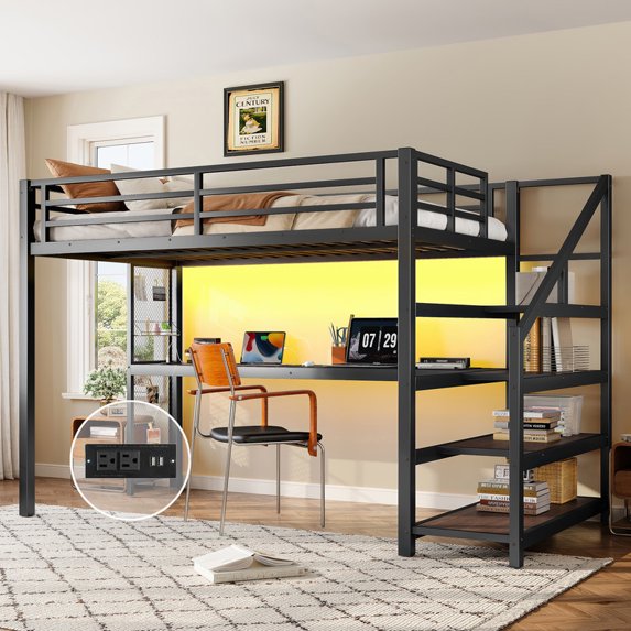 Bellemave Twin XL Size Loft Bed with Desk and Stairs, Heavy Duty Gaming ...