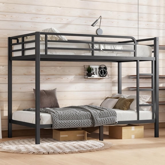 Bellemave Twin XL over Twin XL Bunk Bed with Under-Bed Storgae, Heavy Duty Bunk Bed with Built-in Ladder & Safety Guardrail, Twin XL Bunk Beds for Teens,Adults, Black