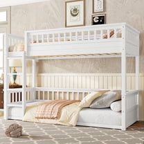 Bellemave Twin XL over Twin XL Bunk Bed, Pine Floor Bunk Beds with Inclined Ladder & Detachable Design, Space-Saving for Dorms & Small Rooms, White