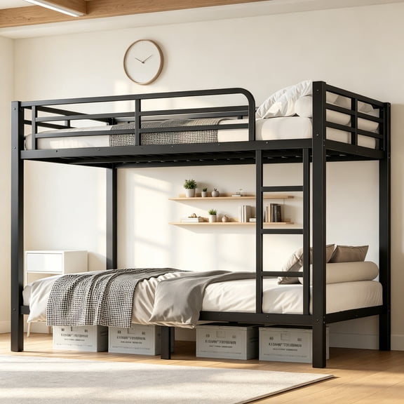 Bellemave Twin over Twin Bunk Bed for Teens and Adults, Metal Bunk Bed Frame with Under Bed Storage Space, Noise Reduced, Black