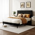 thumbnail image 1 of Bellemave Queen Size Bed Frame, Velvet Upholstered Platform Bed with Height-Adjustable Headboard, No Box Spring Required, Black, 1 of 8