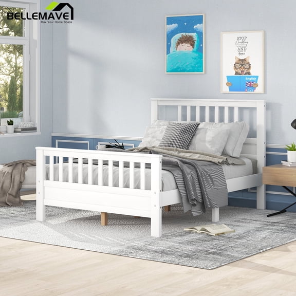 Bellemave Wood Bed Frame with Headboard and Footboard Modern Bedroom Furniture Full Platform Bed for, Full Size , White