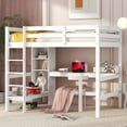 Bellemave Wood Full Size Loft Bed Frame with Desk, Bookcase & Shelves