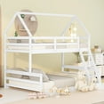 thumbnail image 1 of Bellemave Wood House Bunk Bed with Ladder, Low Twin over Full Bunk Bed Frame, Separable Floor Bunk Bed (White), 1 of 11