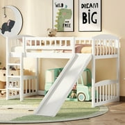 Bellemave Wood Twin Size Low Loft Bed with Slide, Kids Loft Bed Frame for Boys & Girls White