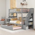 thumbnail image 1 of Bellemave Wood Twin over Twin Bunk Bed with Trundle, Storage Stairs - Separate into 2 Twin Beds - Modern, Space-Saving Design  - Gray, 1 of 9