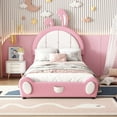 thumbnail image 1 of Bellemave Twin Size Upholstered Bed with Rabbit Shaped Headboard PU Leather Upholstered Cute Princess Bed with Bunny Ears and Pocket Twin Low Platform Bed Frame for Teens, Pink, 1 of 9