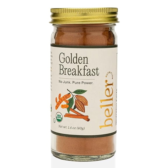 Beller Nutrition Golden Breakfast Organic Ceylon Cinnamon Powder Blend | 1.3 oz | No Salt Cinnamon Seasoning Ground from Organic Ceylon Cinnamon Sticks Blended with Ginger Root & Orange Peel