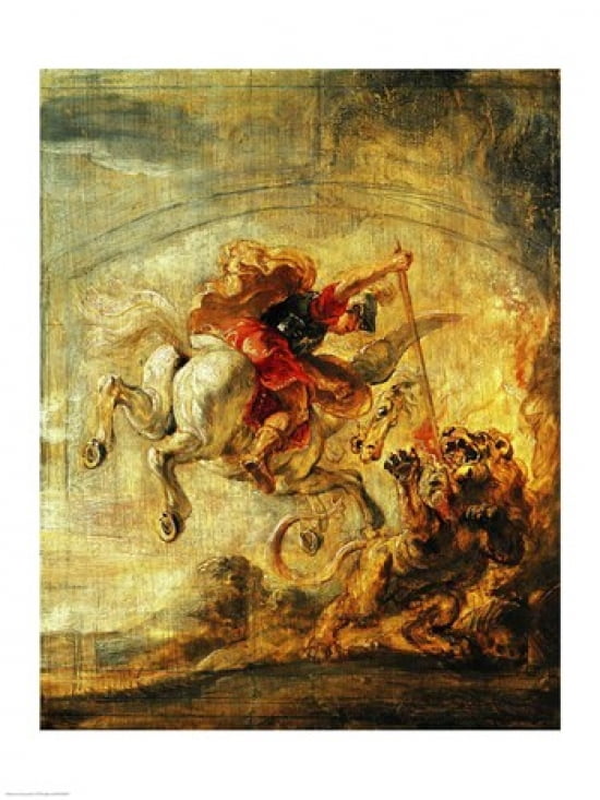 Bellerophon Riding Pegasus Fighting the Chimaera Canvas Art - Peter Paul Rubens (18 x 24)