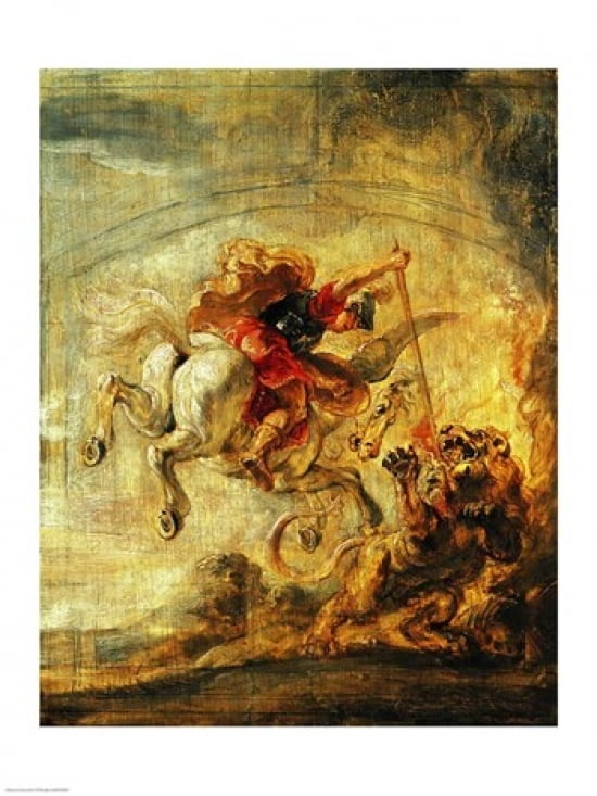 Bellerophon Riding Pegasus Fighting the Chimaera Canvas Art - Peter Paul Rubens (24 x 36)