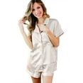 thumbnail image 1 of Belles Design Womens Short Sleeve Satin Silk Pajama Set Button Down 2 pieces Loungewear Sleepwear, 1 of 16