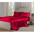 thumbnail image 1 of Belles & Whistles Satin Charmeuse Silky Sheet Set, Red, Queen, 1 of 6
