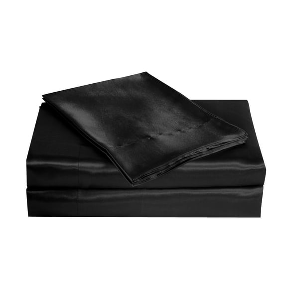 Belles & Whistles Satin 4 Piece Sheet Set, Full, Black