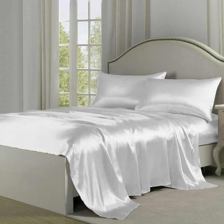 Belles Whistles Satin Charmeuse Silky Sheet Set, White,, 60% OFF