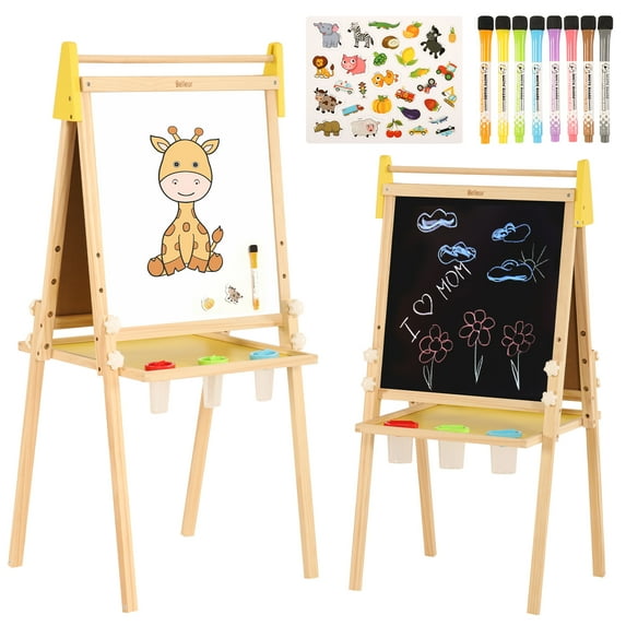 Belleur Adjustable Wooden Art Easel for Kids with Large Storage -Yellow