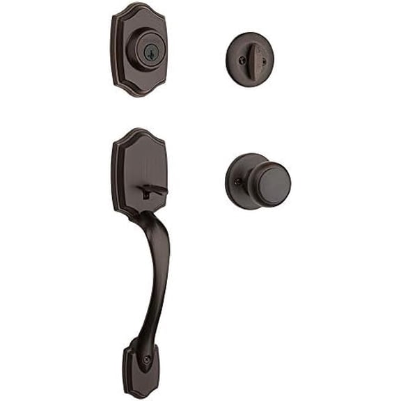 Belleview Front Door Lock Handle and Deadbolt Set, Entry Handleset Exterior with Interior Door Knob, Venetian Bronze, Pick Resistant SmartKey Rekey Deadbolt Security, Brown