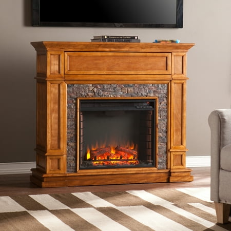 SEI - Belleview Electric Fireplace - Sienna With Faux Black River Stone