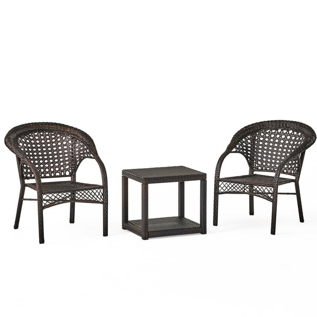 Belleville Outdoor 3 Piece Wicker Stacking Chair Chat Set, Multibrown ...