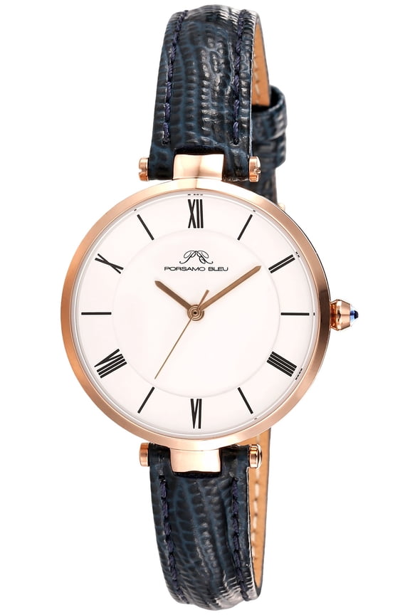 Bellevue Genuine Leather Rose Tone and Blue Women's Watch 1481FBEL