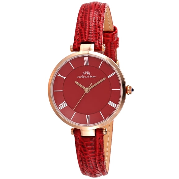 Bellevue Genuine Leather Rose Tone and Bordeau Women's Watch 1481EBEL