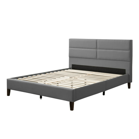 Bellevue Light Gray Fabric Upholstered Queen Bed with Rectangle Tufted Headboard