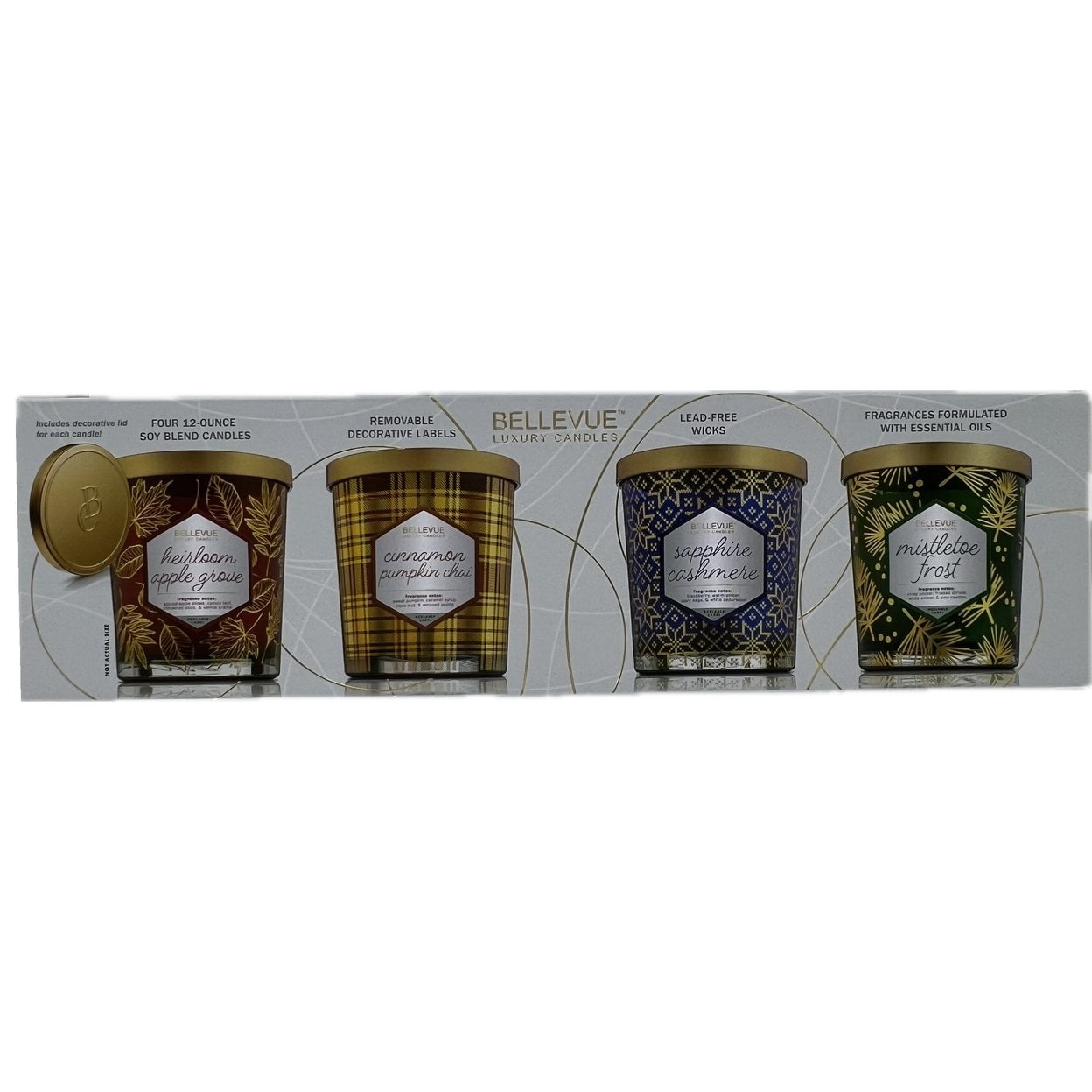 Bellevue Luxury Soy Blend Candles, Variety, 12 Ounce (Pack of 4)