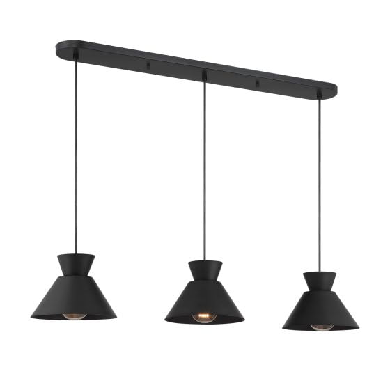 Meridian M100134MBK 3-Light Linear Chandelier in Matte Black