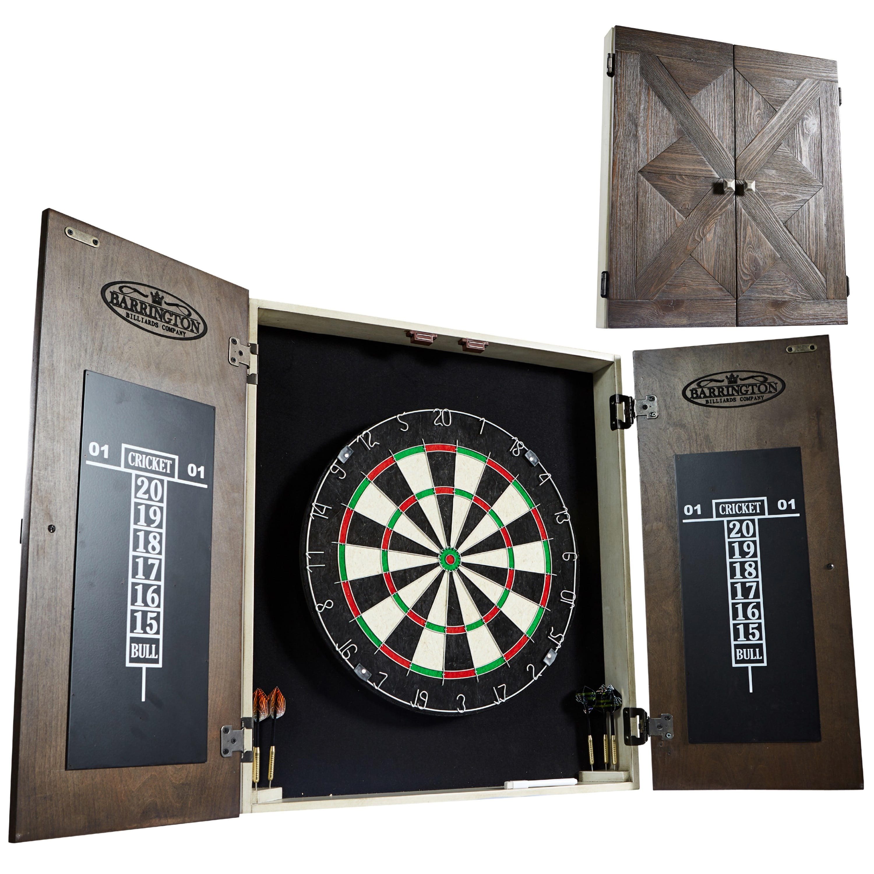 Bellevue Wood Dartboard Cabinet with 18-inch Bristle Dartboard and