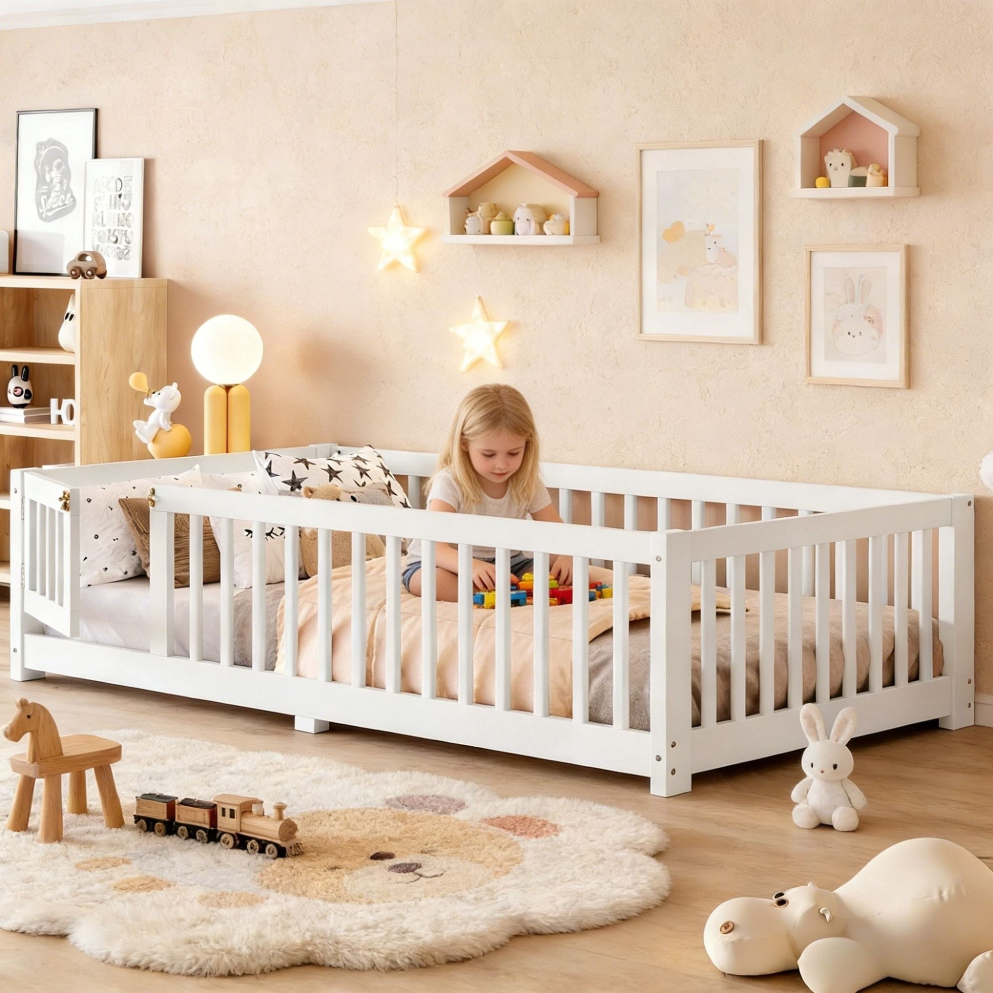 Photo inspiration: Picture Idea: Bellemave Twin Size Floor Bed With Safety Guardrails Solid Wood