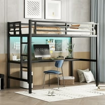 Bellemave Twin XL Loft Bed with Desk, Metal Loft Bed with Power Outlet and LED Lighting, Space Saving Noise Reduced Design for Dorm & Small Room, Black